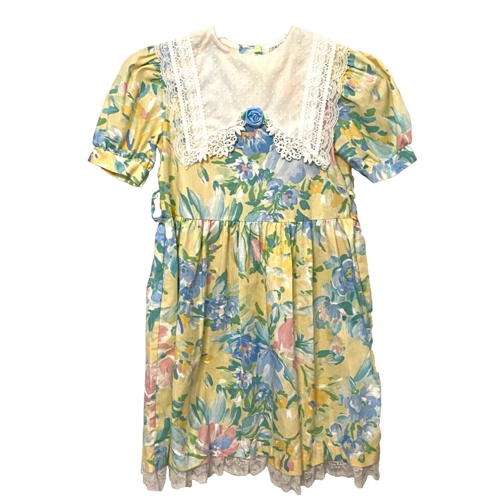 Vtg SWEETHEART ROSE Girls 8 Dress Lace Floral Flower Spring Easter Prairie USA